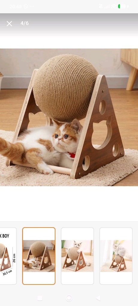 Büyük Boy XXL Hasır Kedi Tırmalama Topu | Ahşap Standlı | 26 cm - 8