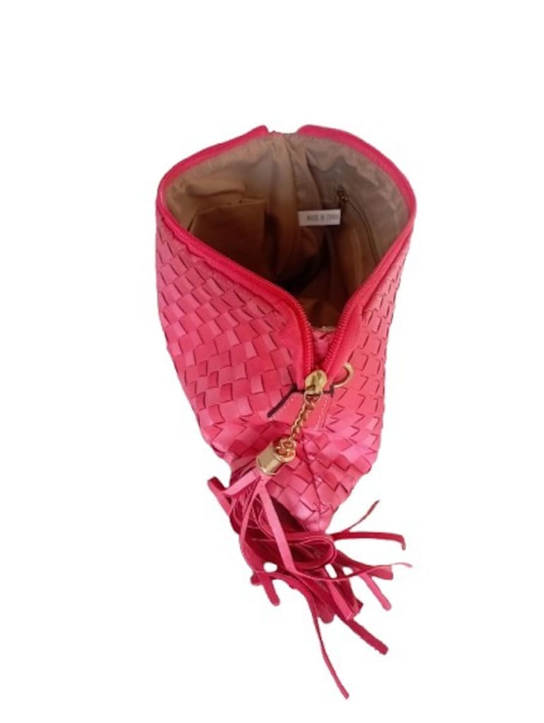 Fuşya Örgü Deri Görünümlü Clutch / Portföy Çanta - 5
