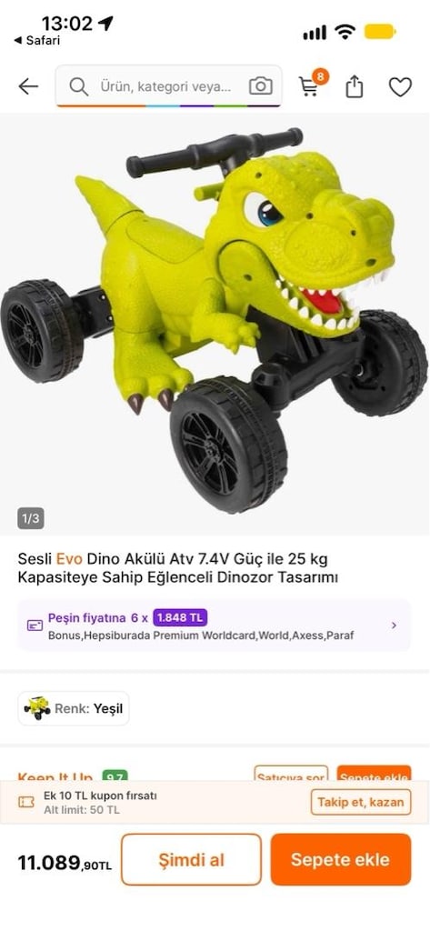 akülü dinozor arabası