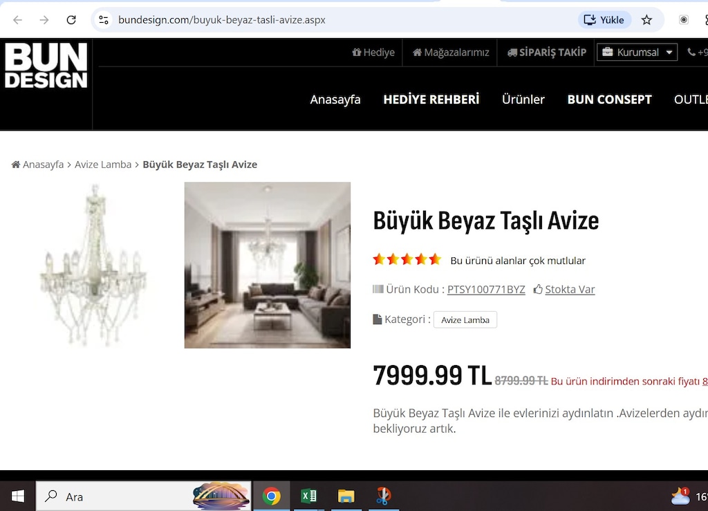 Bun Design Muhteşem Cam Büyük Beyaz Taşlı Avize sorunsuz - 2