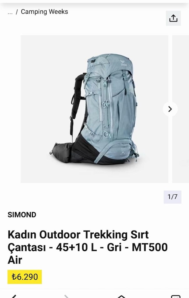 Dechatlon Forclaz 45+10 L trekking çantası — görsel 4/7