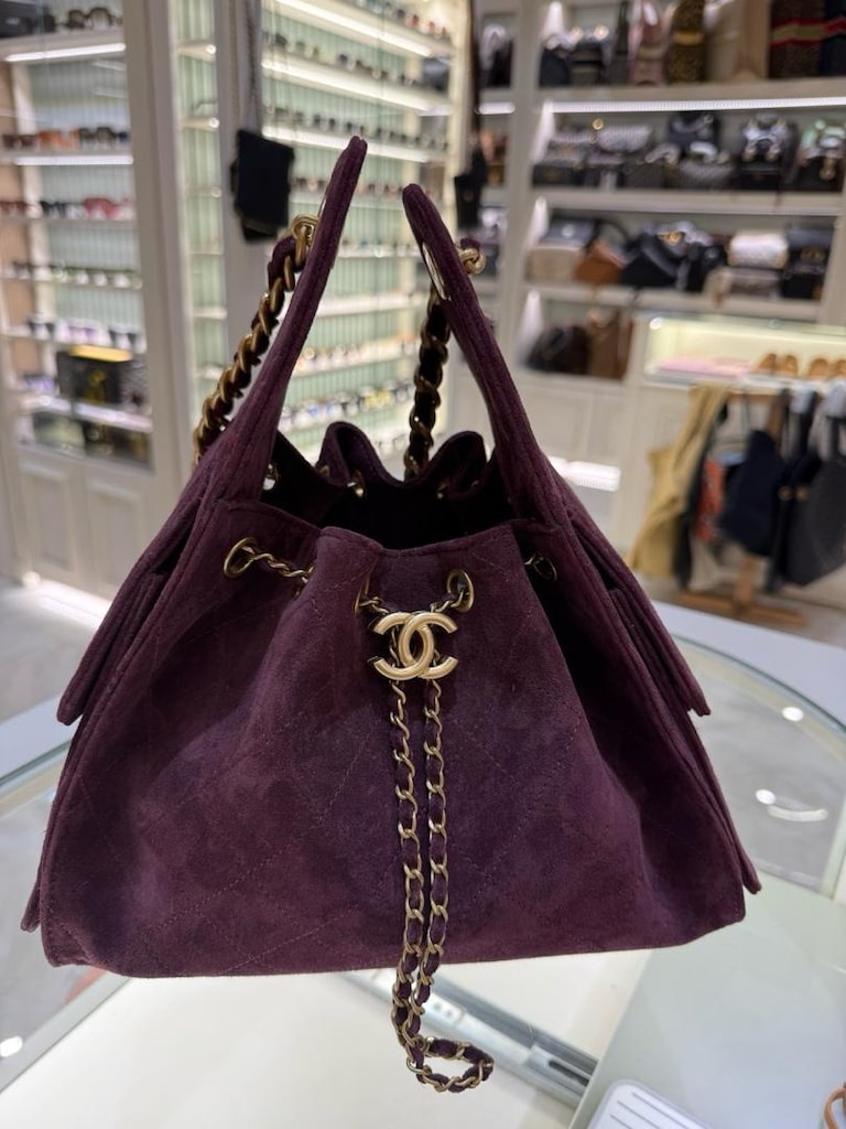 Chanel Kapitone Süet Zincirli Omuz Çanta - 4