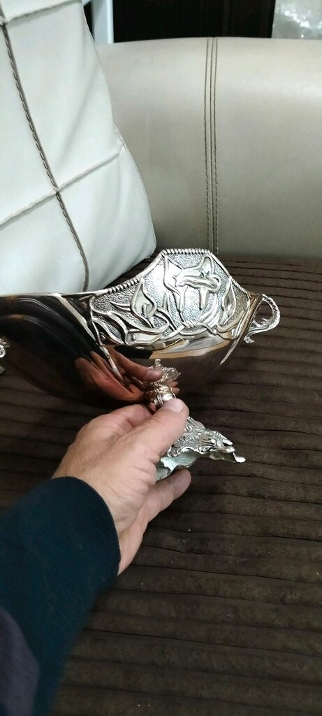 Gümüş kaplama işçilikli antika gondol şekerlik - 7