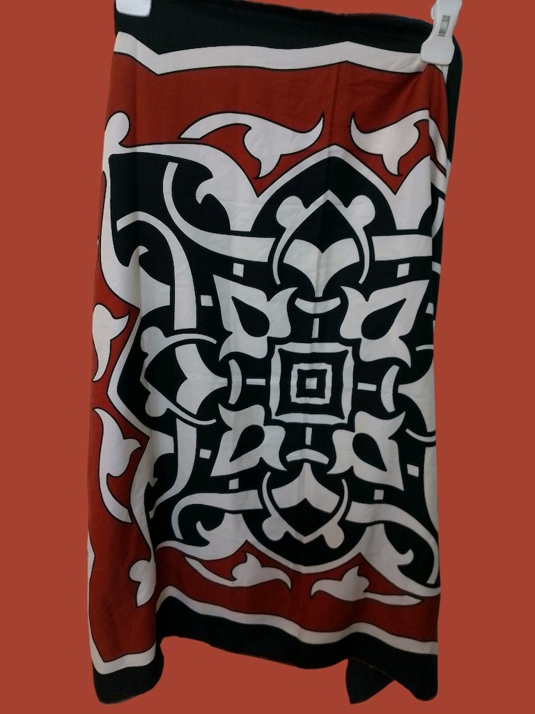 Kiremit-Siyah-Beyaz Etnik Desenli Eşarp - 2