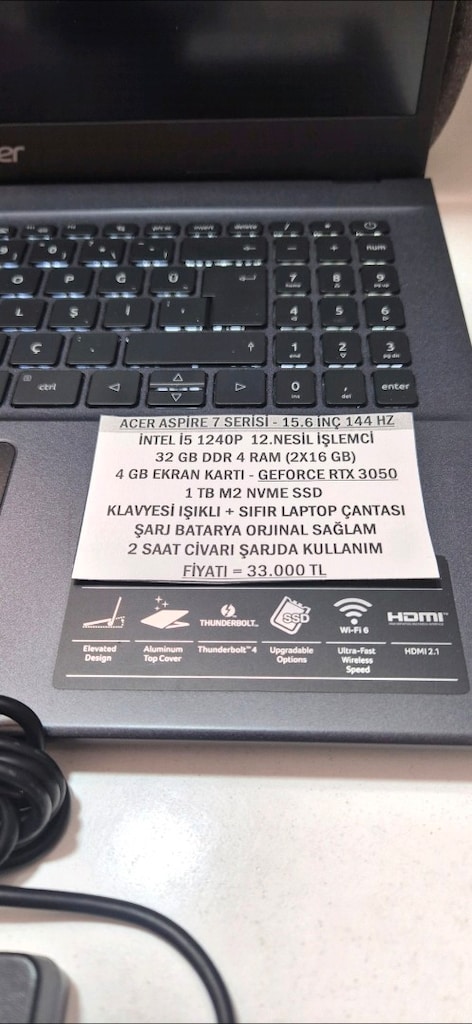 ACER OYUNCU LAPTOP İ5 12.NESİL 32 RAM RTX 3050 - 3