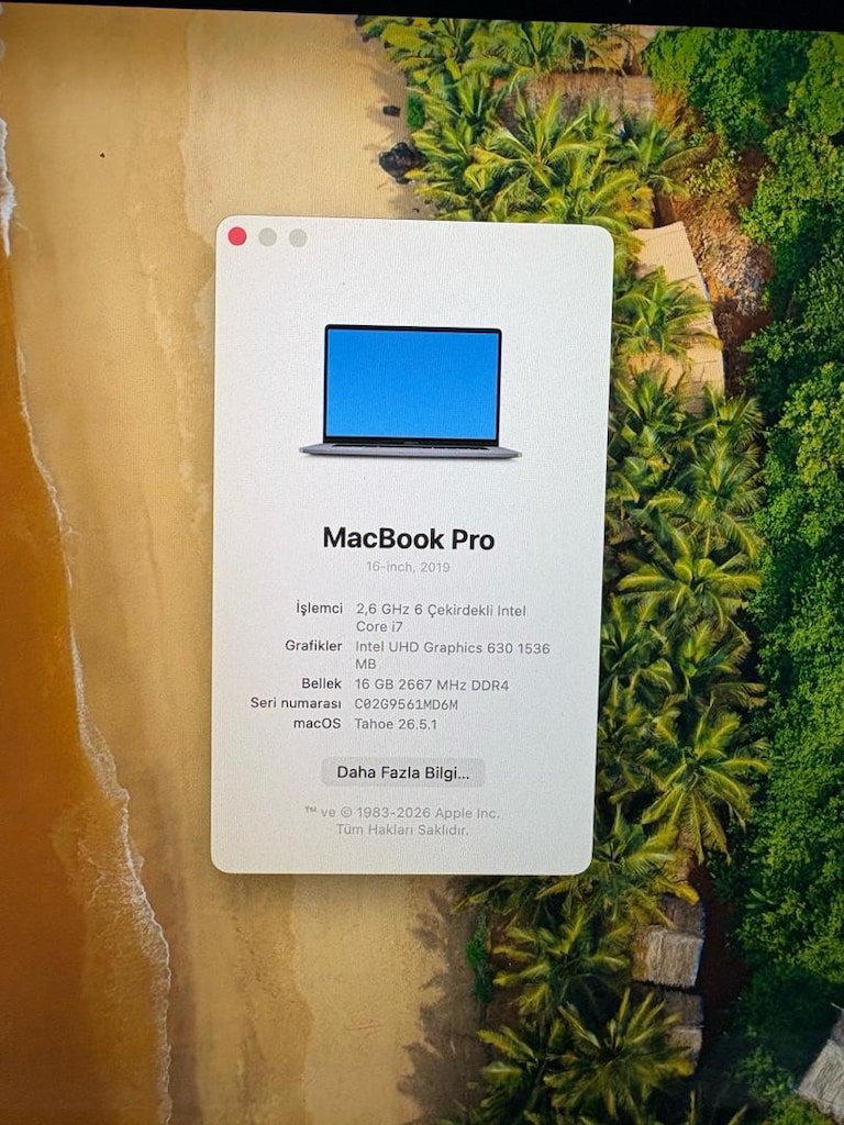 MacBook Pro 16” 2019 | i7 6 Çekirdek | 16GB RAM | AMD 4GB - 5