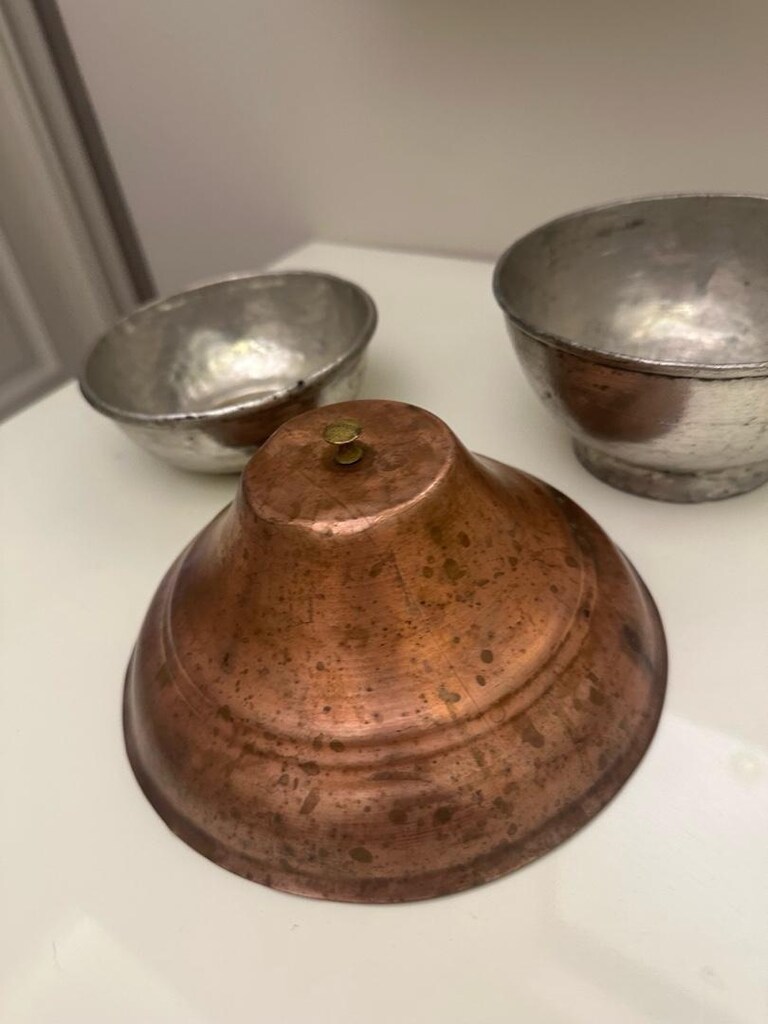 Antika vintege bakırlar 2 kase 14 cm 13 cm 1 kapak 18 cm - 9
