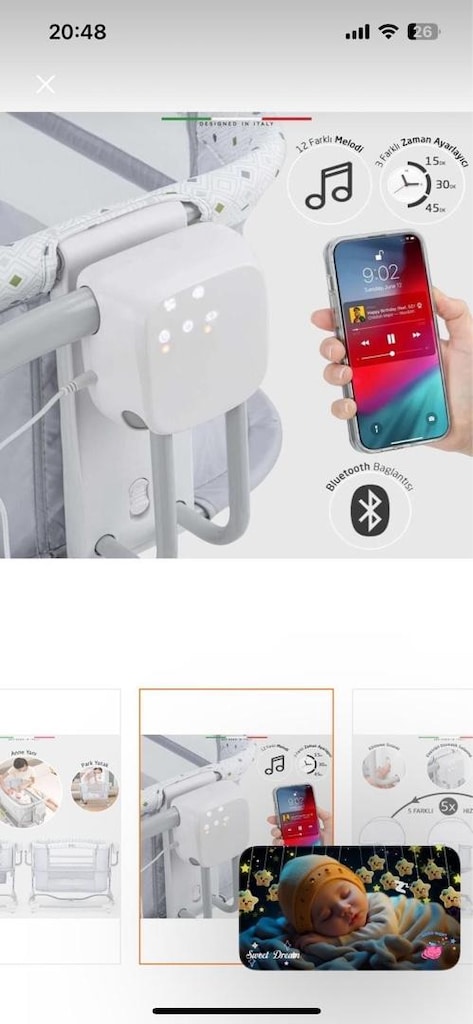 Elele Nova 3in1 Elektrikli Otomatik Sallanan Anne Yanı Beşik - 12