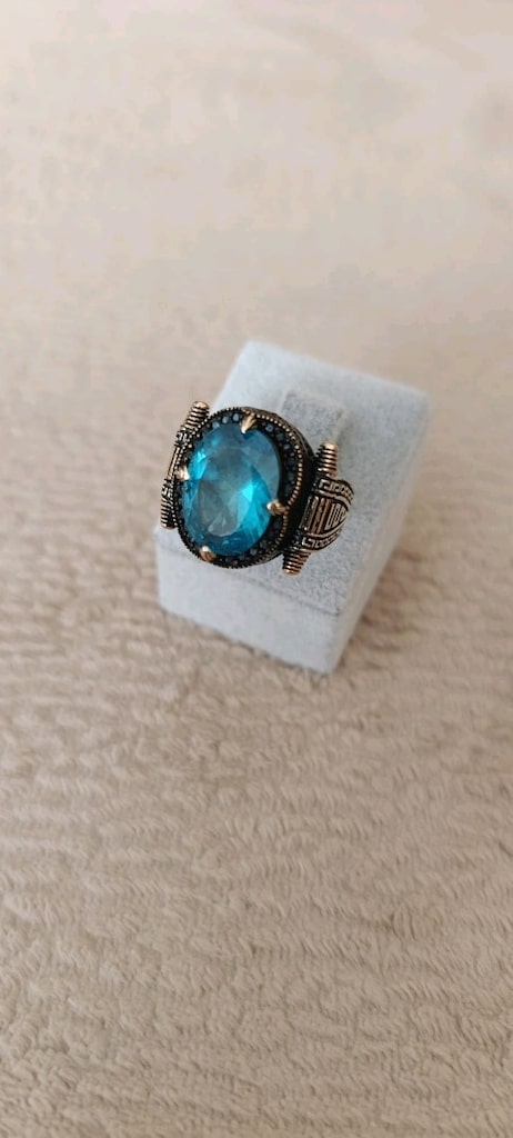 925 Ayar Aqua Marin Taşlı Gümüş Yüzük - 2