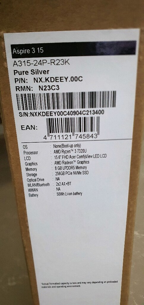 Garantili Acer Aspire 3 Ryzen 3 7320U / 8GB RAM / 256GB SSD - 8