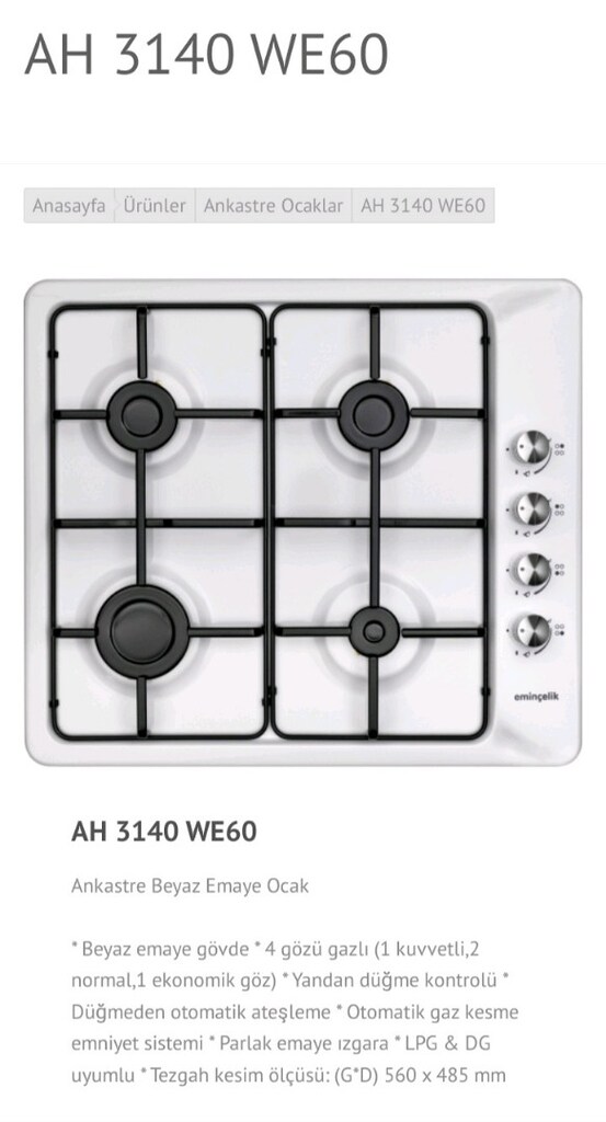 Eminçelik Ankastre Beyaz Emaye Ocak 4.250 TL - 3