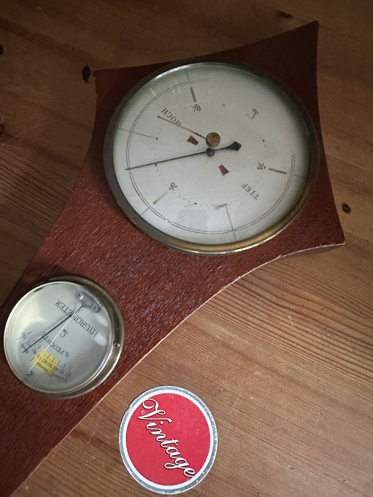 Vintage 1970'ler Büyük Boy Alman Duvar Meteoroloji İstasyonu - 3