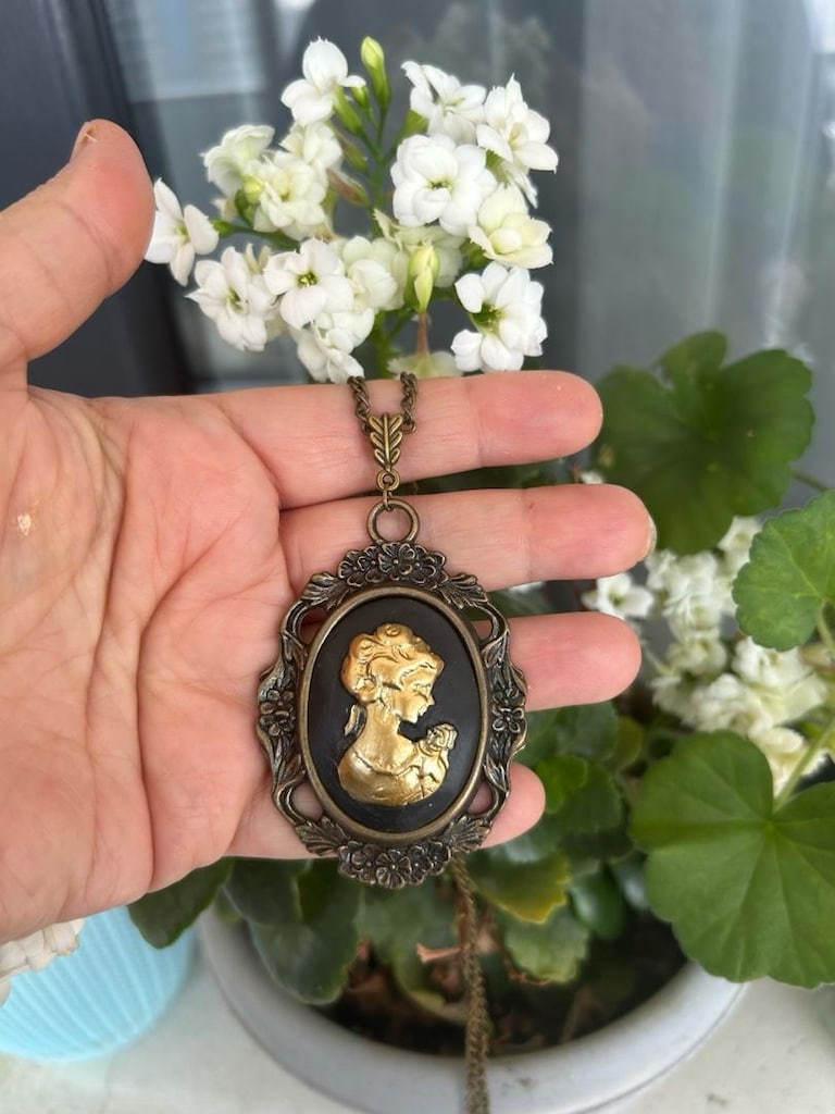 siyah altın Vintage Cameo takı seti - 8