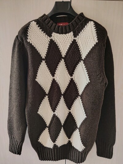 Kahverengi Beyaz Triko Unisex Kazak