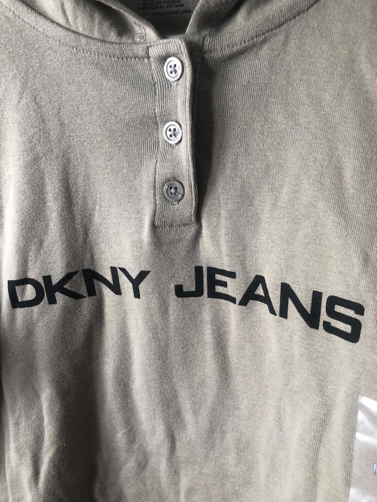 orijinal DKNY kapüşonlu kadın haki sweatshirt - 6