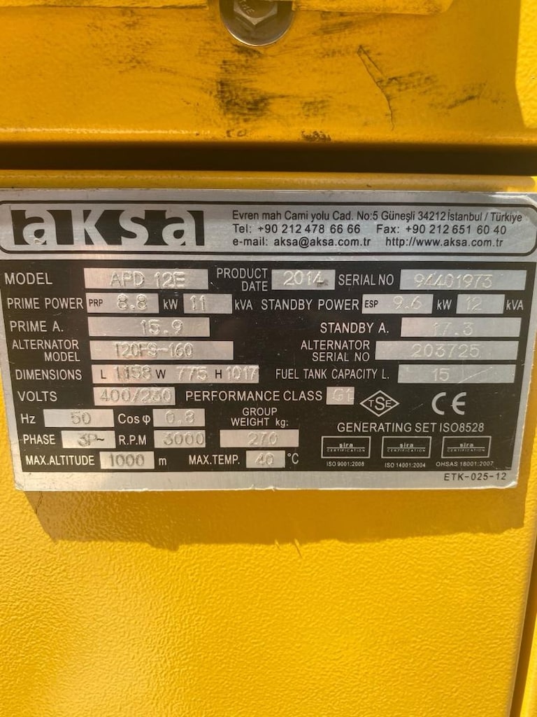 Aksa Jeneratör 12 kW Dizel - 4