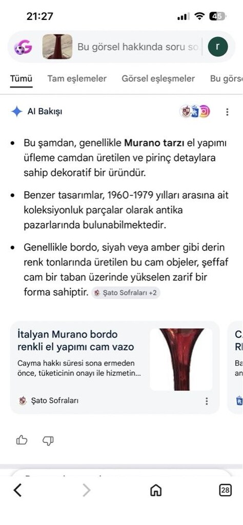murano bordo cam tarzı pirinç şamdan - 5