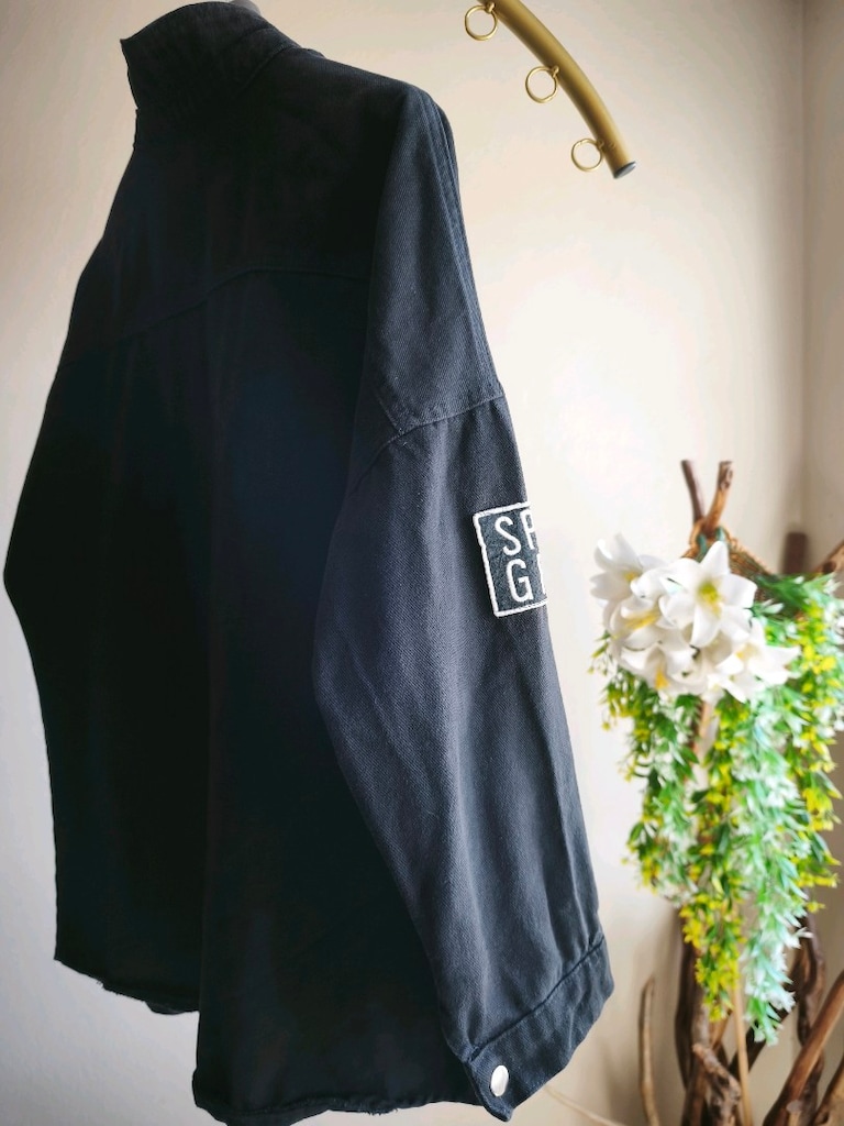 Siyah Yıpratmalı Armalı Denim Ceket Gömlek – L Beden - 8