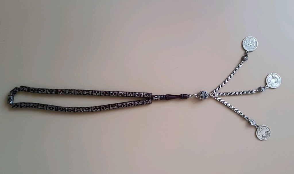 gümüş işlemeli ateş kehribar tesbih - 2