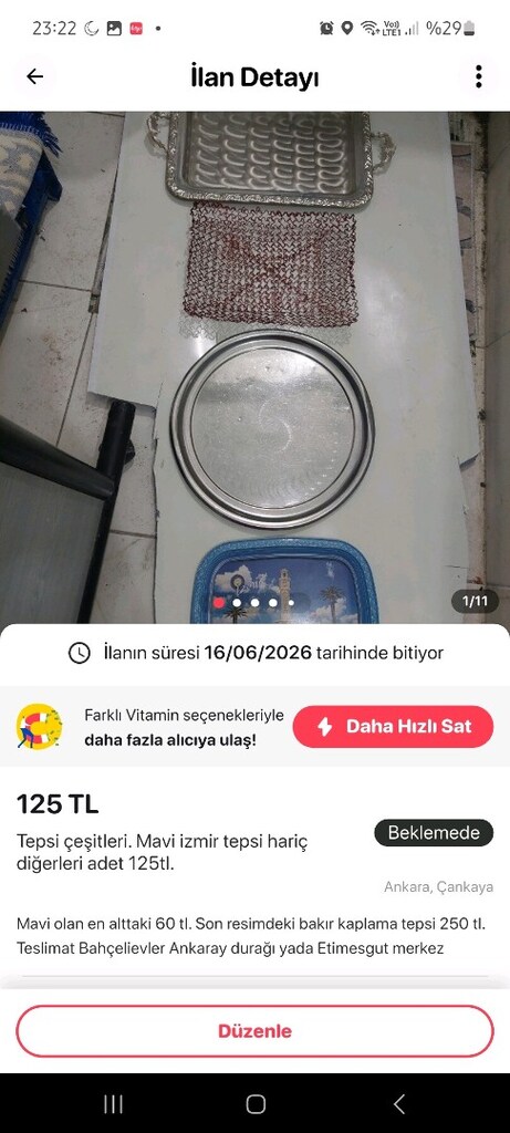 Servis tepsisi. Bakır kaplama servis tepsisi. Çap 35 cm. - 7
