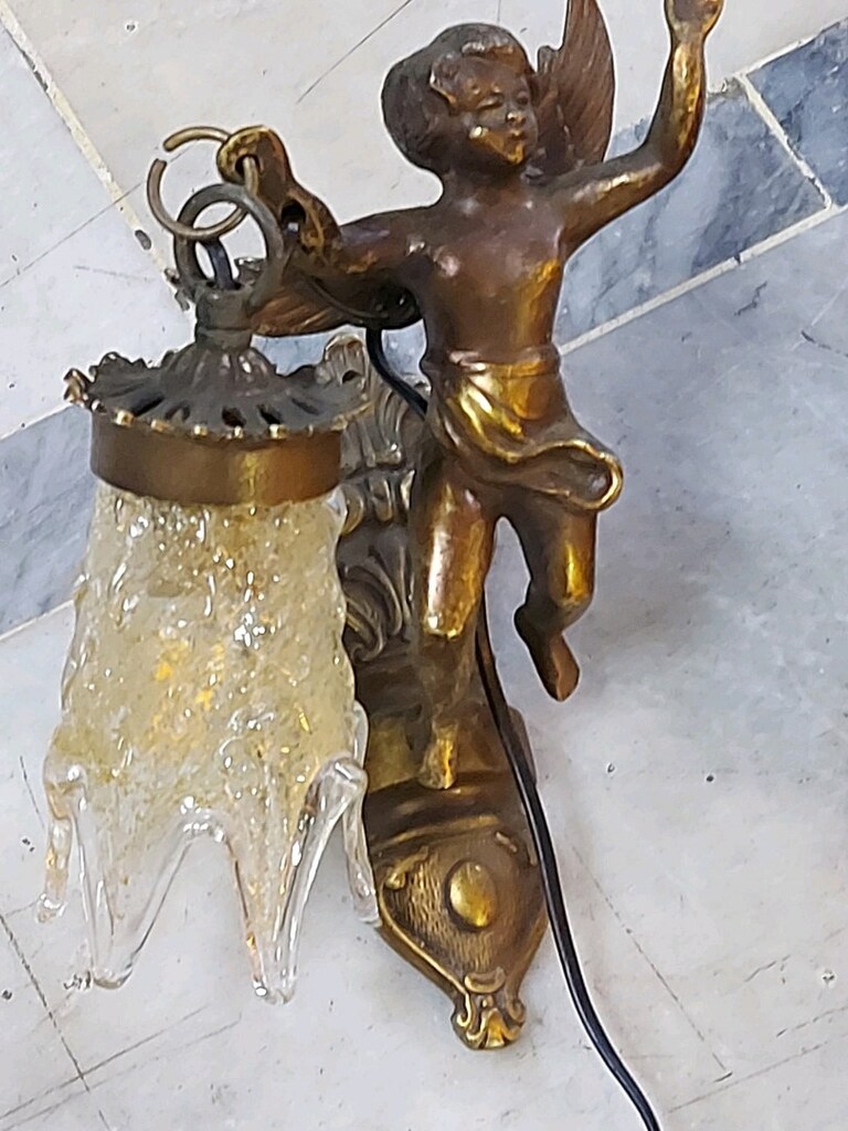 Pirinç Döküm Melek Figürlü, Özel Camlı Çift Aplik (Kusursuz - 5
