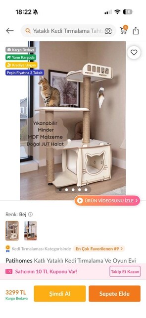 Yataklı Kedi Tırmalama ve Oyun Evi