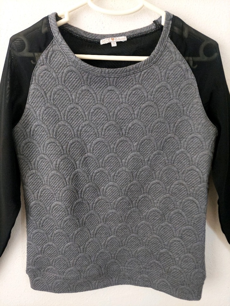 Balık pulu dokulu şifon kollu sweatshirt - 2