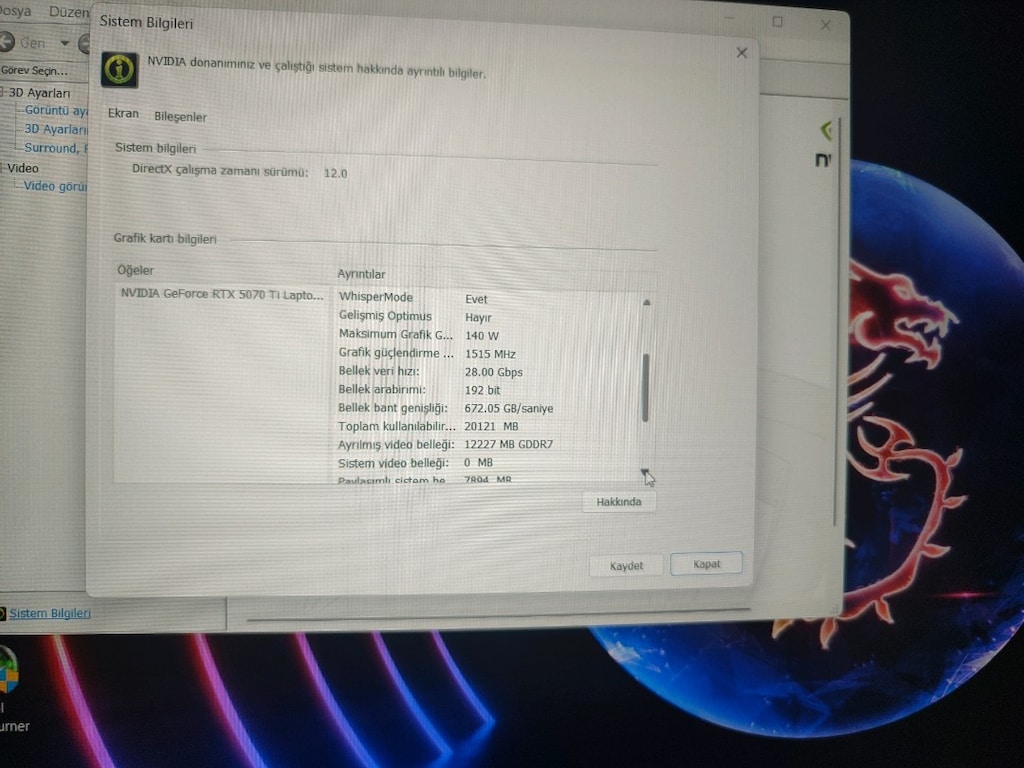 MSI VECTOR 12GB RTX5070Tİ CORE ULTRA 7 255HX 16RAM 1TBSSD 16AY GARANTİ - 9