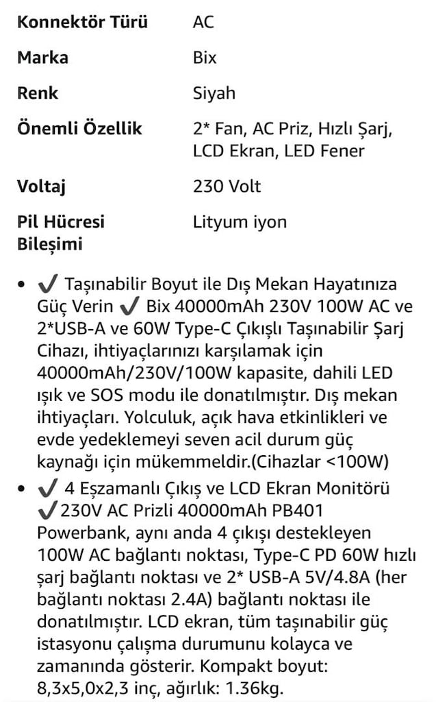 Bix PB401 40000MAH 230V 100W Ac Priz, 2*usb-A, 60W Type-C Giriş ve Çık - 5