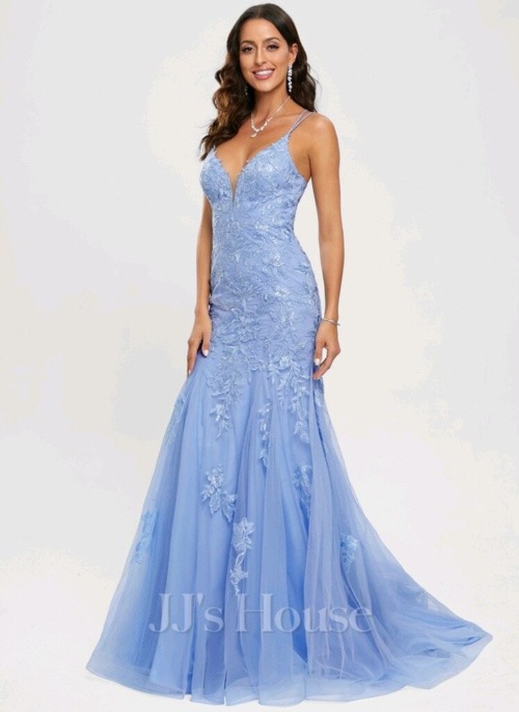 JJ House Trumpet/Mermaid V-Neck Sweep Dresses - 4