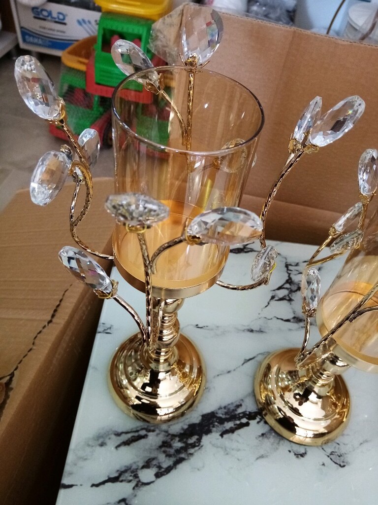 Gold 3 lü şamdan dekoratif taşlarla süslü - 11