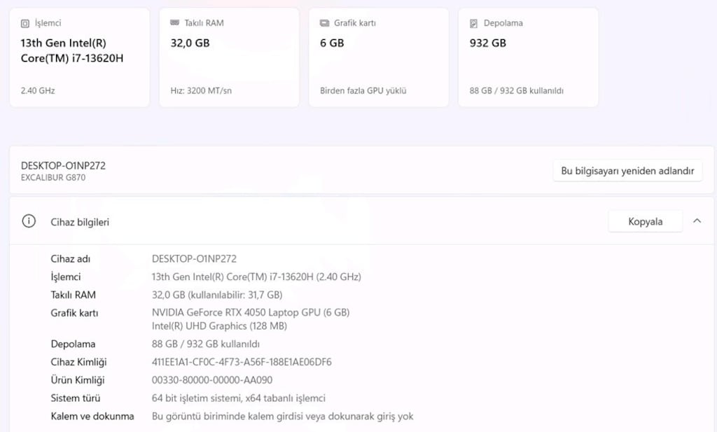 i7 13. Nesil Excalibur 32 GB RAM Garantili oyun canavarı laptop - 10