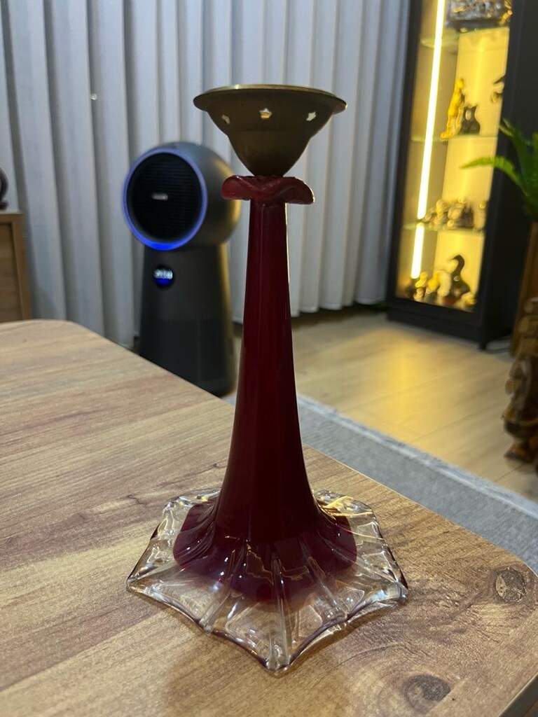 murano bordo cam tarzı pirinç şamdan - 6