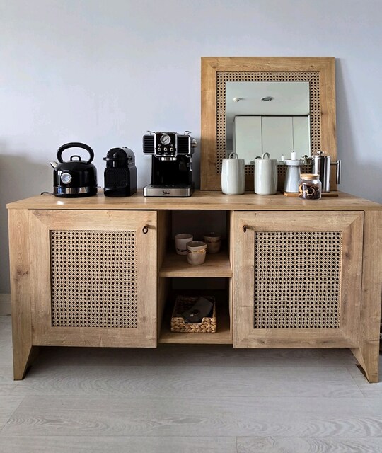 Ahşap Rattan Kapaklı vivense Konsol + Ayna (150x50x73,5 cm)