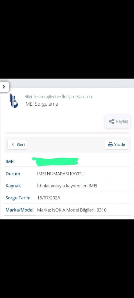 Nokia 3310 imei kayıtlı - 2