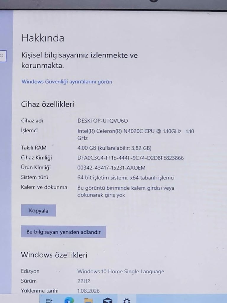 Hometech Celeron N4020C 4 GB RAM 120 GB SSD - 6