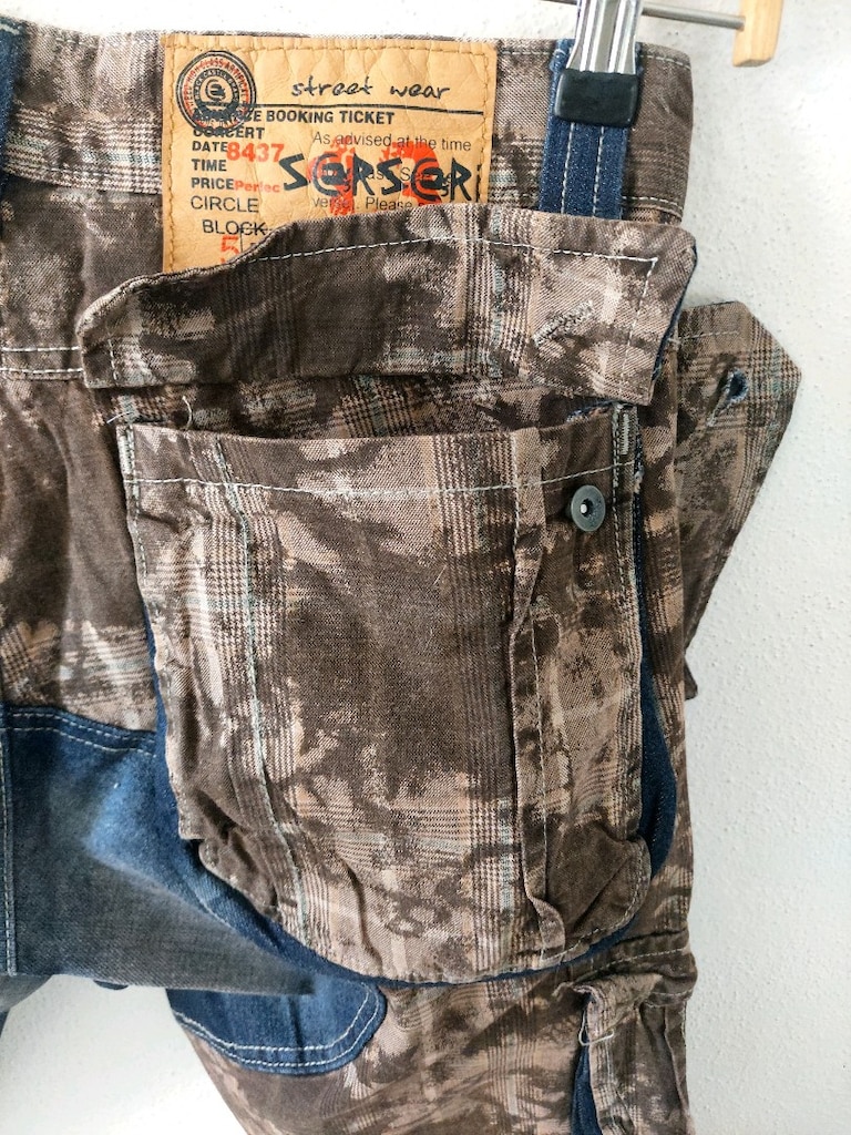 Denim yamalı kamuflaj batik desenli kargo Şort - 8