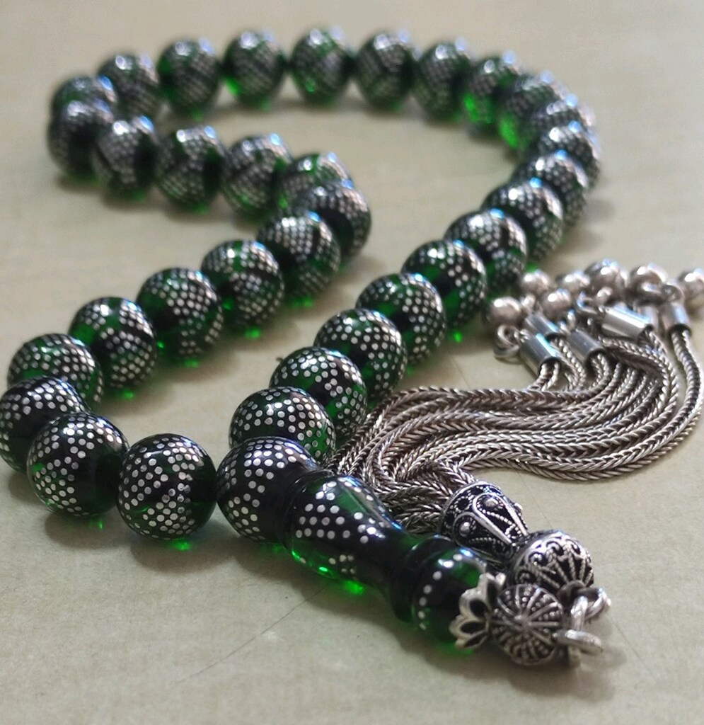 KÜRE KESİM 925 AYAR GÜMÜŞ İŞLEMELİ ATEŞ KEHRİBAR TESBİH... - 6