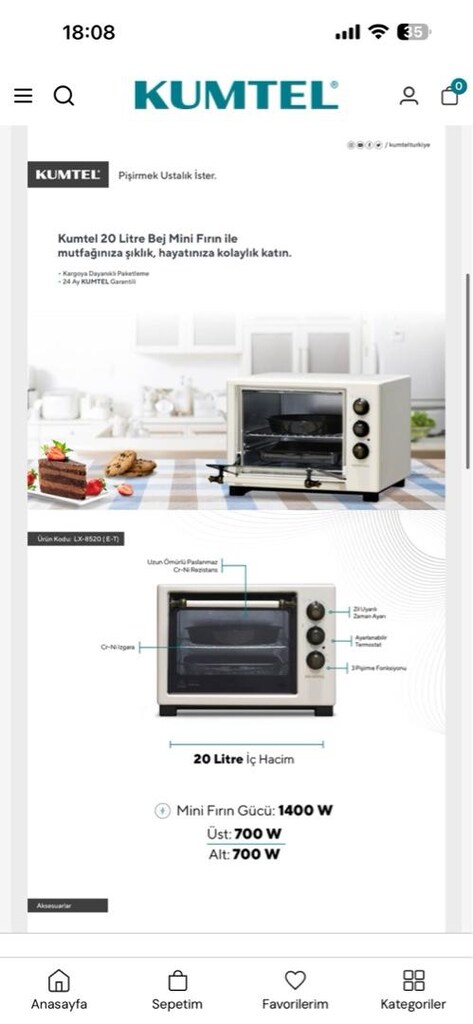 Kumtel LX-8520 Bej Rustik Mini Fırın - 5