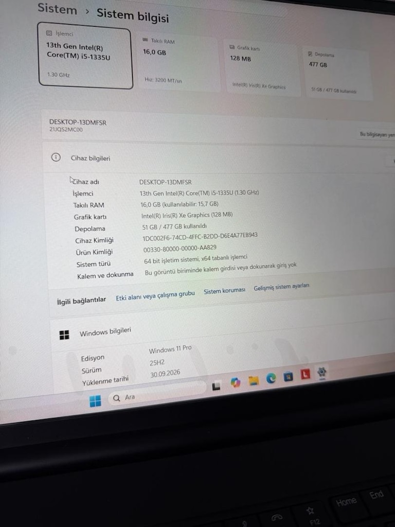 Lenovo Thinkpad E16 Gen1 İ5 13. Nesil 16GB Ram 512SSD Yeni Gibidir - 9