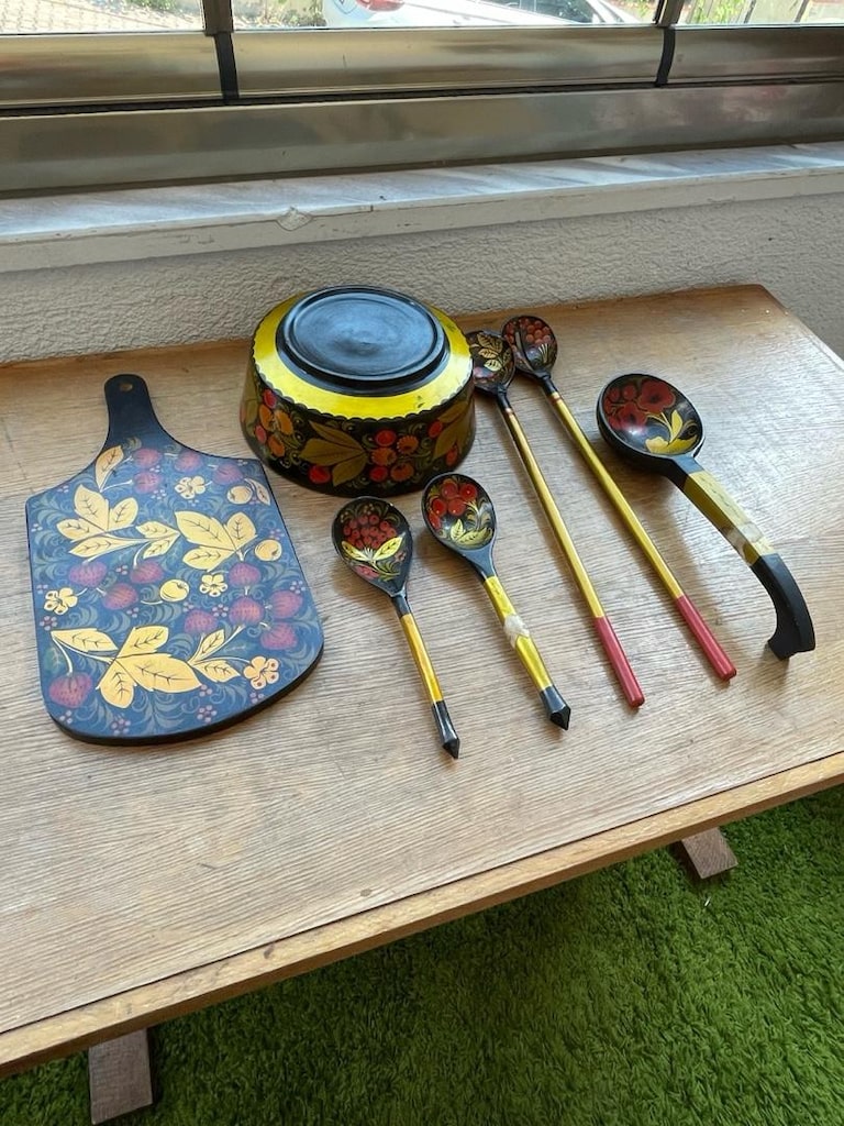 Antika ahşap el boyaması Rus takım - 2