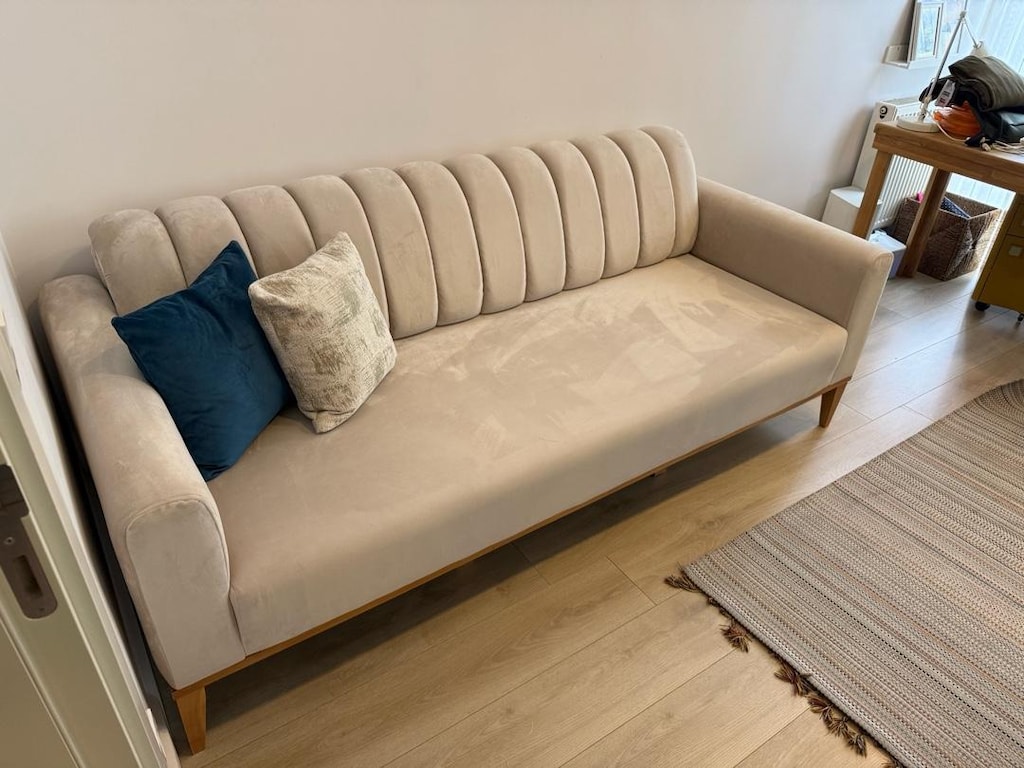 Modern Krem/Bej Yataklı Kanepe – Açılır Koltuk - 2