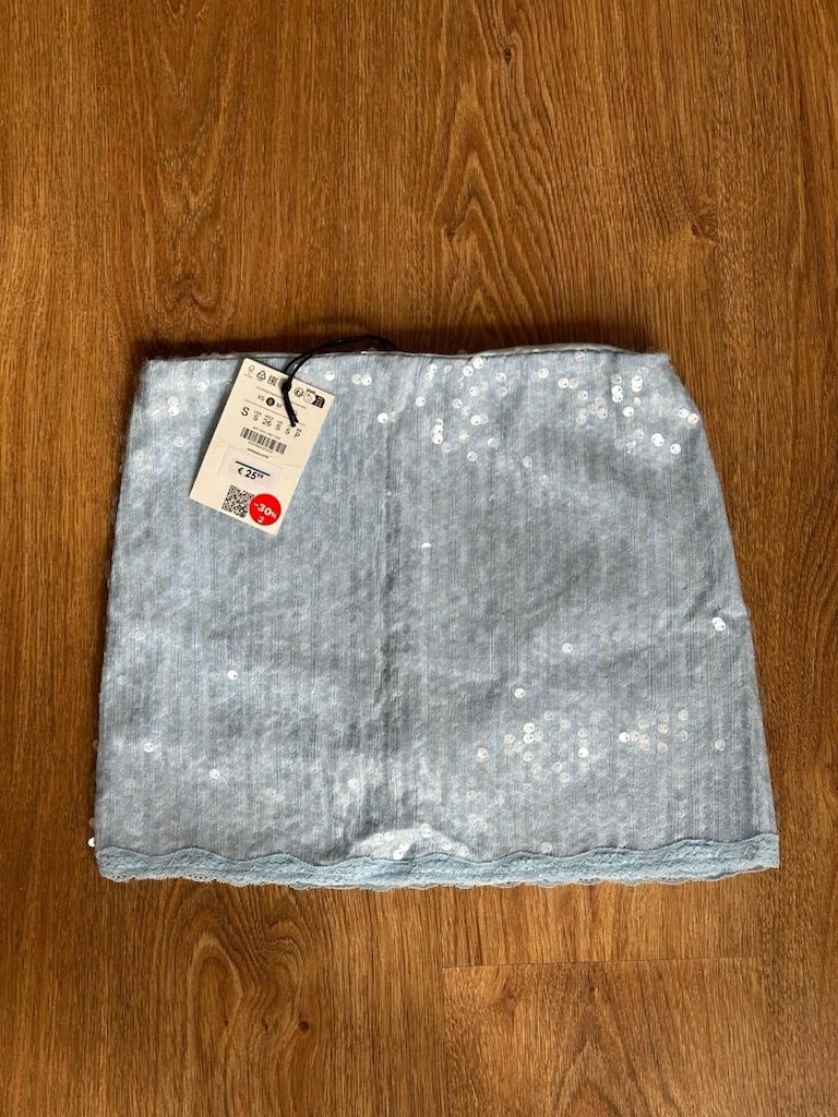 Bershka Dantel Pullu Mini Etek - Açık Mavi - 2