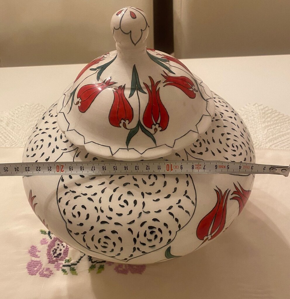 Lale Motifli Çini El Yapımı Şah Küp - 6