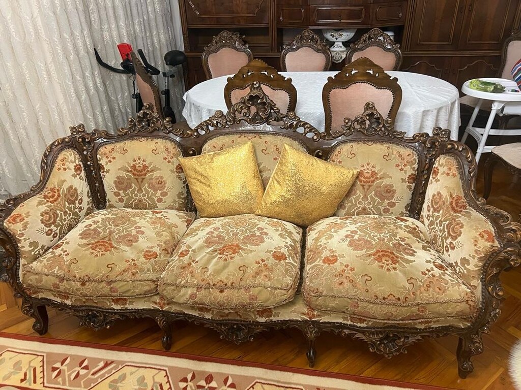 ceviz el oymazı antika vintage koltuk takımı - 7