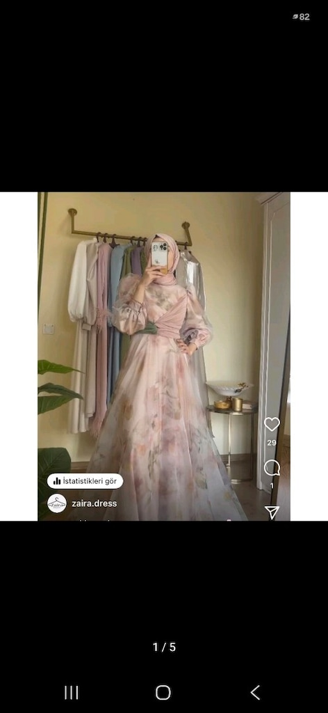 Zaira Dress Desenli Kamelya Tesettür Abiye Elbise