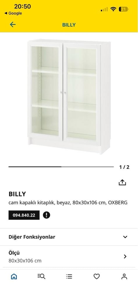 BILLY cam kapaklı kitaplık, beyaz, 80x30x106 cm, OXBERG - 4