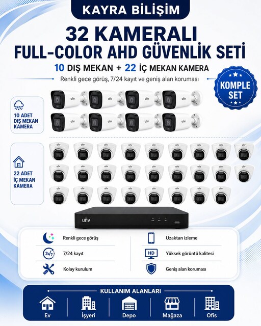 UNV 32 Kameralı Full-Color AHD Güvenlik Kamera Seti