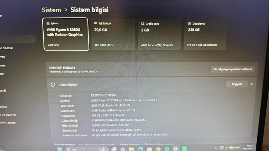 ASUS D515D Ekran Kartlı Arttırılmış RAM(20GB) Sorunsuz NoteBook - 2