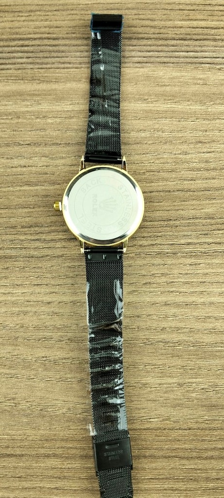 Sıfır Kutulu 35 mm Quartz Pilli Kol Saati – Gold Kasa, Siyah Hasır Kor - 6
